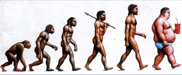 march of evolution from ape to MacDonalds