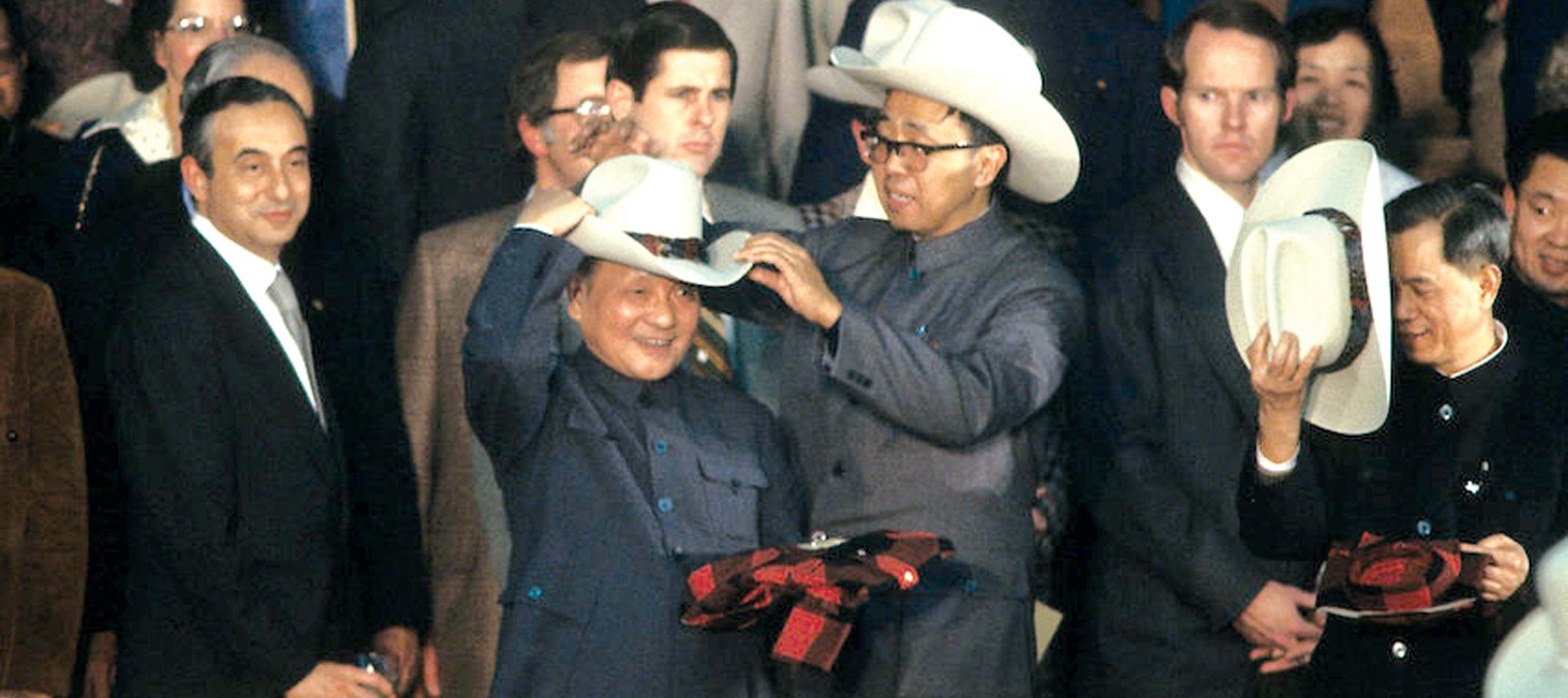Deng Xiaoping donning a Stetson hat